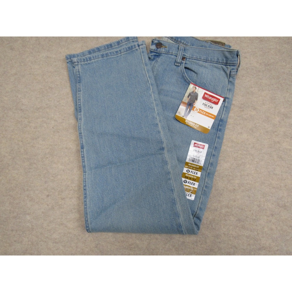 Wrangler Five Star Premium Relaxed Fit Flex Denim Jeans Light Wash 34x32 NEW